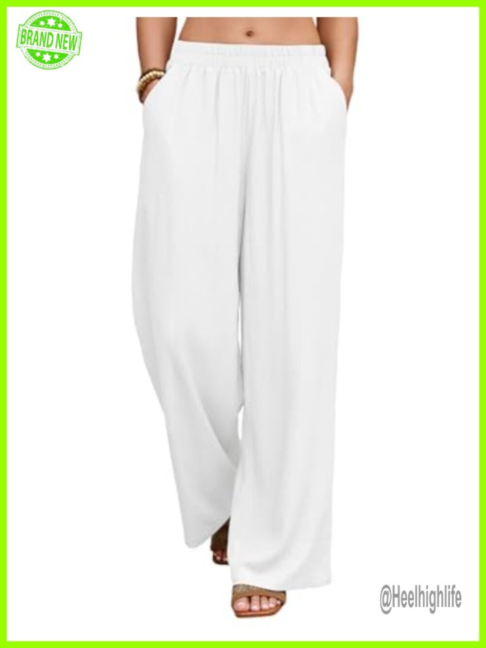 Wide Leg Linen Palazzo Pants High Rise Elastic Waist Summer Beach Travel